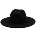 Classic black suede fedora hat with wide brim and creased crown on white background - M (56-58cm) / Black