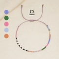 Handgefertigtes Libra-Sternzeichen-Perlenarmband mit bunten Perlen und lila Kordelzugband - Waage (MI-Serie)