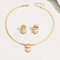 Fashion heart jewelry set with gold snake chain necklace and white heart earrings - Heart Artificial Pearl Style