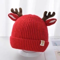 Cute red Christmas reindeer baby knit hat with antlers and soft fleece lining - Reference Age: 3--36 Months/40-50cm / Red - Deer Ears