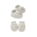 Light gray baby newborn shoes and anti-scratch mittens set with white rib-knit cuffs - Light Grey Bear - Mittens & Booties Set