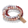 Three-piece set of natural stone beaded bracelets in white, orange, and peach colors - FK1581 Howlite/Red Agate/Peach Jasper Bracelet Set