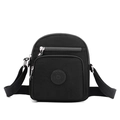 Schwarze Nylon Mini Umhängetasche Lässige Handytasche mit Reißverschlussfächern. - Schwarz