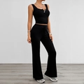 Ensemble yoga deux pièces pour femme avec débardeur boutonné noir et pantalon évasé noir - S / Noir