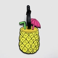 Detail view of pineapple-shaped PVC luggage tag with 3D straw and umbrella design - Pineapple Cup