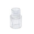 Vertical ribbed clear glass candle holder with cylindrical base for home decor - Cylindrical Style / Clear