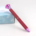 Elegant purple metal ballpoint pen with sparkling red rhinestones and pink diamond top - Red