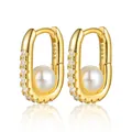 Orecchini a cerchio quadrati in argento S925 placcato oro con perle e zirconi - Argento 925 / Oro
