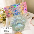Starry cat paw squishy toy in blue purple glitter with packaging, 15x14x3cm size - Giant Translucent Green Cat Claw