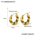 Gold titanium steel U-shaped twist earrings with emerald green rhinestones inlay - Small Style (F113) / Gold Green