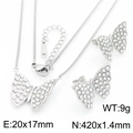 Silver stainless steel butterfly jewelry set with pearl inlays and necklace buckle detail - Silver Tone 2-Piece Set