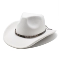 White wool felt western cowboy hat with gear belt and bohemian colorful thread detail - M(56-58cm) / White