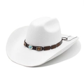 Classic white wool felt western cowboy hat with turquoise bead band and wide curved brim - M (56-59cm) / White