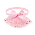 Pink pet collar featuring a satin bow and mesh layers with gold sequin stars - Pink