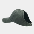 Detail view of the high ponytail opening and adjustable metal buckle on grey washed cap - Adjustable / Army Green