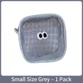 Kleine graue Netz-Kulturtasche mit Augen-Stickerei und Reißverschluss für Reisen - Klein / Grau