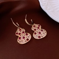 Vintage style gold plated gourd earrings featuring pink and red gemstones - Pink Gemstone 3D Gourd Earrings (66#)