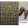 Macro shot of 3D gold heart rose nail stickers with Baroque metallic patterns CB-231 - CB-231 Heart Vine Crown Style (CB-231) / Gold
