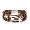 Mehrlagiges Lederarmband mit Sternen und silbernem Magnetverschluss für Damen im Boho-Stil - Braun