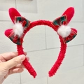 Weihnachts Plüsch Stirnband mit roten Ohren und karierten Schleifen für Damen und Kinder - Rotes Pailletten-Rentiergeweih
