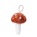 Adorno navideño de hongo de felpa hecho a mano en naranja y blanco con cordón marrón - Marrón