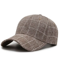 Classic dark brown checkered baseball cap with a six-panel design and curved brim - Linen Beige