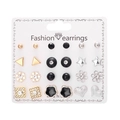 12 pairs of fashion earrings set with gold silver and black shapes featuring rhinestones - Style 3 (ER23Y0816) / 12 Pairs Set