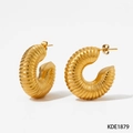 Golden twisted hoop earrings with a textured croissant design in polished finish - Small Gold Style (KDE1879)