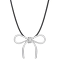 Elegant silver bow pendant necklace with black cord cord for women minimalist chic style - Black Rope Bow Style