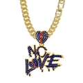 Chaîne cubaine dorée avec pendentif NO LOVE, strass bleus et détail de cœur rouge pour hommes - Pendentif Or + Chaîne Cubaine 50CM / 13mm
