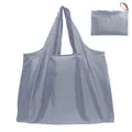 Grey-blue foldable oxford cloth shopping bag in tote style and compact folded form - Grey Blue Solid Color