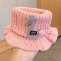 Pink knitted winter neck warmer for women featuring a grey handmade giraffe motif - Kids Neck Warmer - Pink