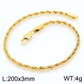 18k gold plated stainless steel rope chain bracelet for men hip hop twisted rope jewelry - Rectangular Buckle 3mm (KB164869-Z) / 20cm / Gold