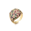 Anello regolabile placcato oro 18k con zirconi colorati e design geometrico a cupola - Aperto Regolabile / Oro con zircone multicolore