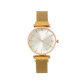 Elegant gold mesh band watch for women featuring a minimalist dial with rhinestone markers - Gold Milanese Strap