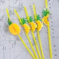 Five yellow straws with pineapple honeycomb and silhouette toppers for tropical party decor - 5x240mm Honeycomb Pineapple Yellow Plastic Flexible Straw