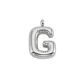 Macro detail of puffy bubble letter G pendant in polished silver stainless steel finish - Letter G-Pendant Only / Silver