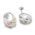 Silver lock-shaped earrings featuring cream marble resin inlay and industrial style - White Marble Lock Silver (KE60935-K)