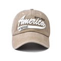 Dettaglio del berretto da baseball in cotone kaki vintage con ricamo America 3D - Regolabile / Cachi