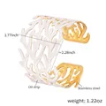 Macro detail of white oil drip coral shaped stainless steel bracelet with dimensions - Coral Branch Hollow Style (Z439) / Gold Pearl White