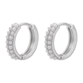 Orecchini a cerchio placcati oro 18 carats con tre file di perle bianche lucide - Oro Bianco