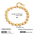 Detailed view of gold stainless steel star bracelet showing length of 17cm plus 5cm extender - Continuous Pentagram Link Style (JDB0104002)