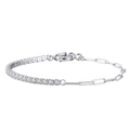 Elegant S925 sterling silver bracelet with sparkling zircon tennis chain and paperclip links - Machine-made Tennis Chain 2mm Thick Electroplated White Gold 18cm Long Approximately 4.74g.