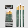 Set of 6 professional artist brushes with synthetic bristles and dark green handles - 6Pcs Mixed Styles HB6203F / Dark Green