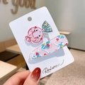 Set of 2 cute acrylic hair clips featuring pink cartoon girl and floral duckbill designs - Pink Girl & Long Floral Clip