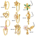 Set of 20G titanium steel nose studs with lightning flower and heart zircon designs - Gold Lightning Style (018-7L)