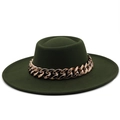 Detailed view of dark green wool felt hat with decorative thick rose gold metal chain - M (56-58cm) / Army Green
