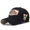 Gorra de béisbol de algodón negro con parches bordados vintage y visera inferior blanca - Ajustable / Negro
