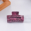 Pink and black zebra stripe rectangular hair claw clip with a glossy finish on white backdrop - Pink and Black Zebra Print
