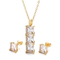 Set gioielli in acciaio inossidabile dorato con collana e orecchini in zircone quadrato - Oro (Quadrato Bianco)